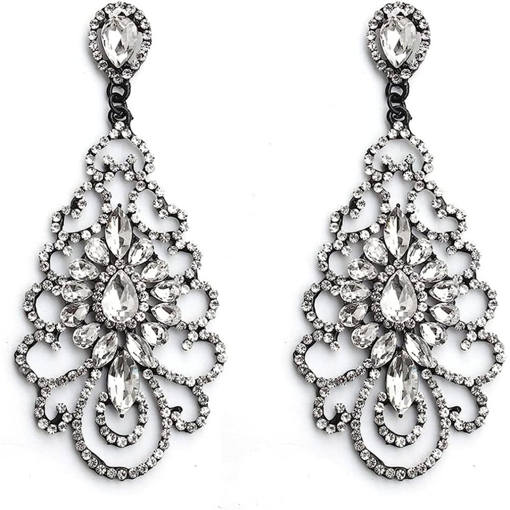 Wedding Teardrop Dangle Earrings Crystal Rhinestone Beaded Chandelier Earrings